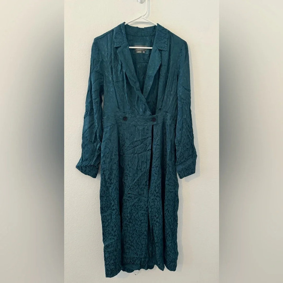 By Anthropologie Womens Size 12 Blazer Wrap Dress Midi Deep Teal Front Slits - Picture 1 of 12